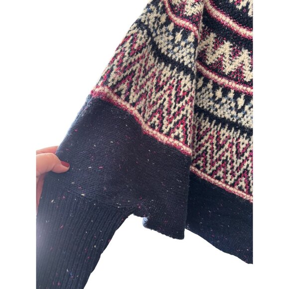 Anthropologie Sleeping On Snow Midland Fair Isle Sweater Poncho Blue XS/S Wool - Picture 11 of 14